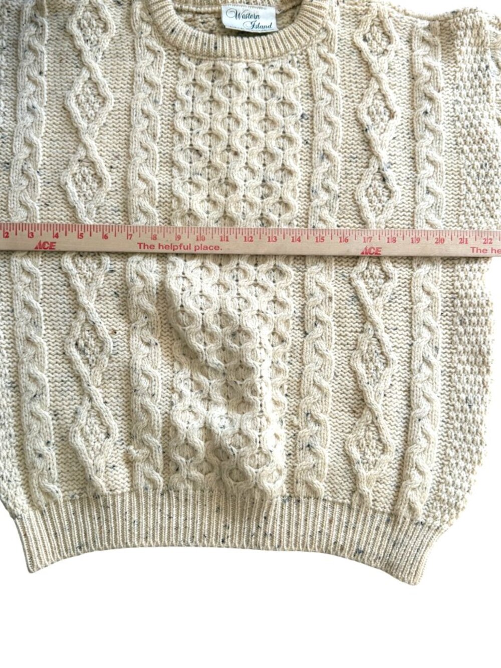 Western Island Men's Fisherman Sweater M Cable Knit Wool Ireland Pullover Cream - Picture 6 of 8
